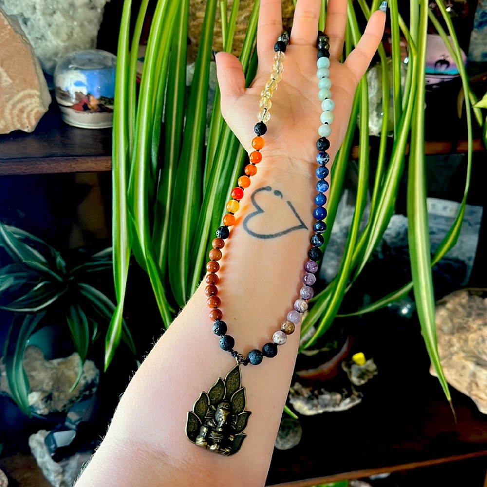 Crystal necklace elephant amethyst lava stone sodalite blood citrine carnelian